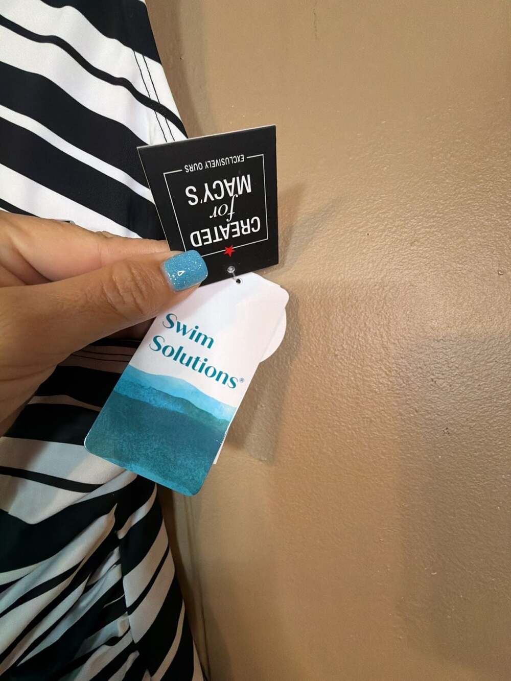Swim Solutions Black and White Striped Ruched One-Piece Swimsuit Size 10 - Picture 3 of 4
